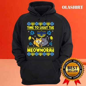 Official Time To Light The Meownorah Cat Menorah Lover Ugly Chanukah T shirt 3