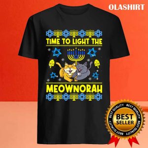 Official Time To Light The Meownorah Cat Menorah Lover Ugly Chanukah T shirt 4