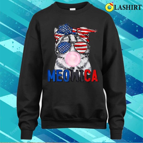 Patriotic Cat Meowica Bubblegum 4th Of July Funny Cat Lover T-shirt