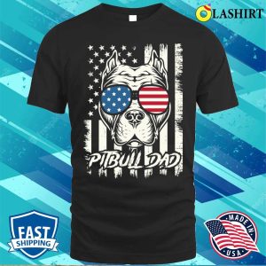 Pitbull Dad Distressed American Flag Usa Patriotic 4th Of July T-shirt