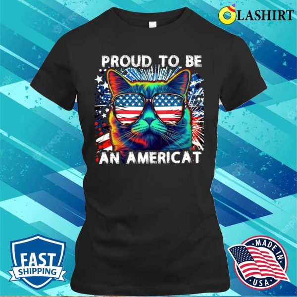 Proud To Be An American Cat Usa Flag 4th Of July T-shirt