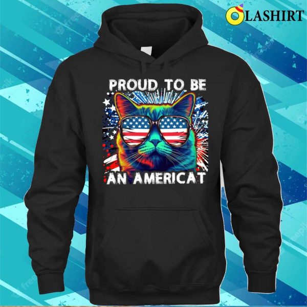 Proud To Be An American Cat Usa Flag 4th Of July T-shirt