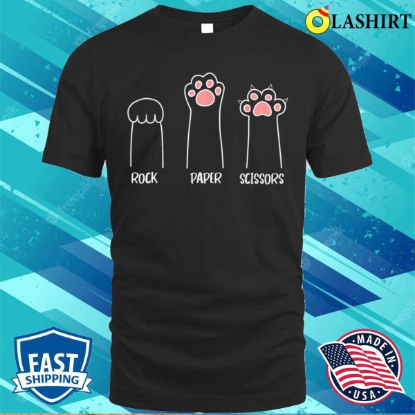 Rock Paper Scissors Hand Game Cute Paw Funny Cat T-shirt