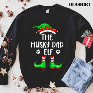 Siberian Husky Dad Dog Elf Christmas Funny Matching T-shirt