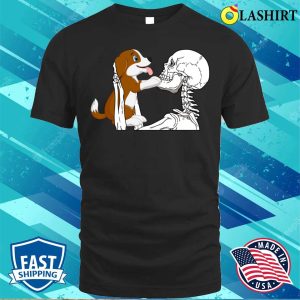 Skeleton Holding A Dog Halloween Dog Lover T shirt 1