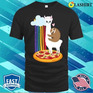 Sloth Riding Llama T shirt Sloth Riding On Llama Pizza Alpaca Rainbow Children Kids T shirt 1