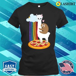 Sloth Riding Llama T shirt Sloth Riding On Llama Pizza Alpaca Rainbow Children Kids T shirt 2