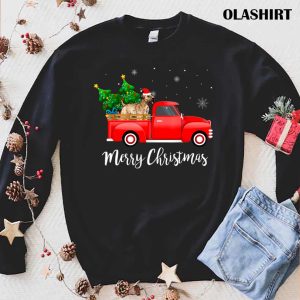 Soft Coated Wheaten Terrier Dog Riding Red Truck Christmas T shirt 1