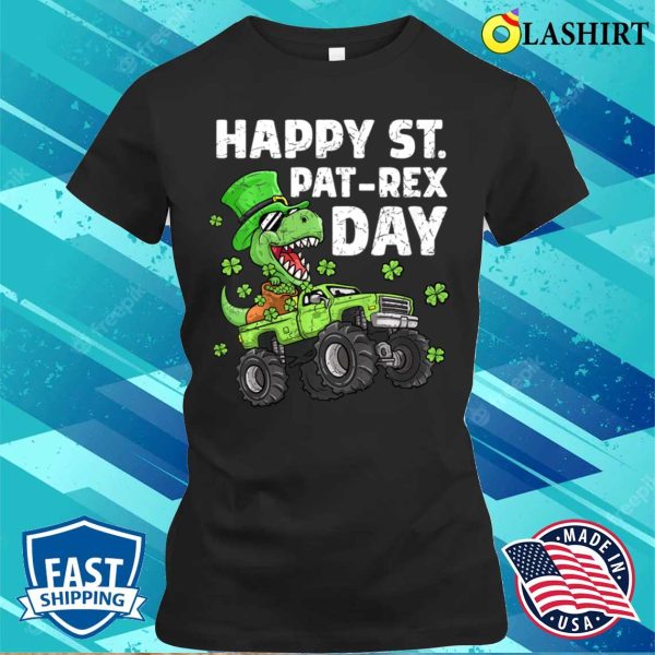 St Paddys Day T-shirt, Kids Happy St Patrex Day St Patricks Day Dinosaur Monster Truck T-shirt