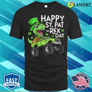 St Patrick T-shirt, Kids Happy St Patrex Day St Patricks Day Dinosaur And Monster Truck T-shirt