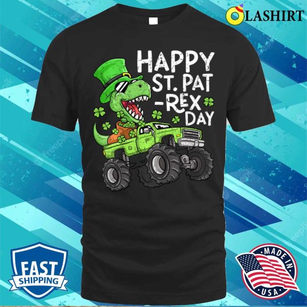 St Patrick T-shirt, Kids Happy St Patrex Day St Patricks Day Dinosaur And Monster Truck T-shirt