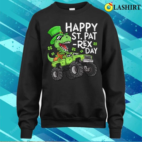 St Patrick T-shirt, Kids Happy St Patrex Day St Patricks Day Dinosaur And Monster Truck T-shirt