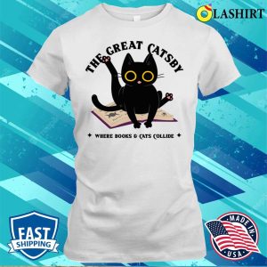 The Great Cats By Black Cat On Open Book Literary Delight T shirt 1