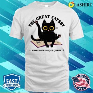 The Great Cats By Black Cat On Open Book Literary Delight T shirt 2