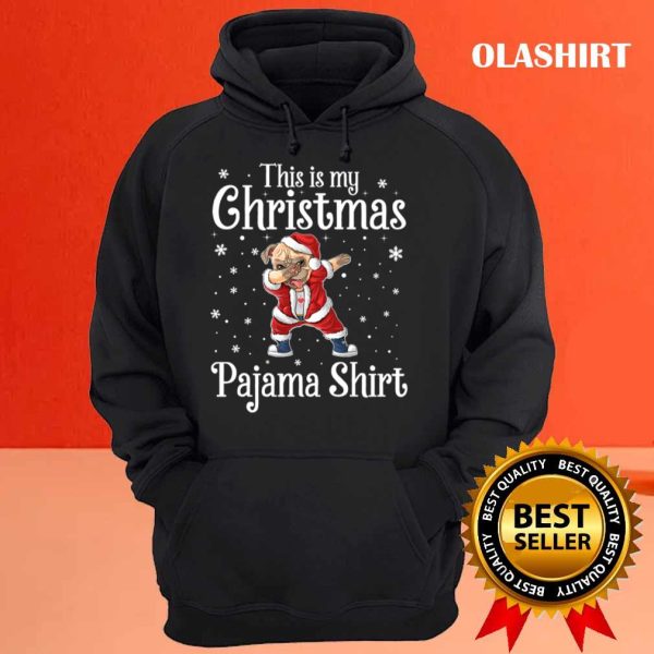 This Is My Christmas Pajama Shirt Dabbing Dog Santa Hat Christmas T-shirt