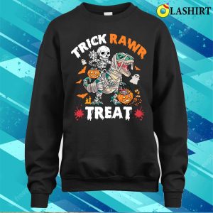 Trick Rawr Treat Skeleton Riding Mummy Dinosaur Halloween Shirt 4