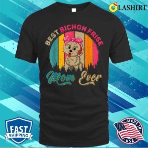 Vintage Retro Best Bichon Frise Mom Ever Cute Dog Bow Tie T shirt 1