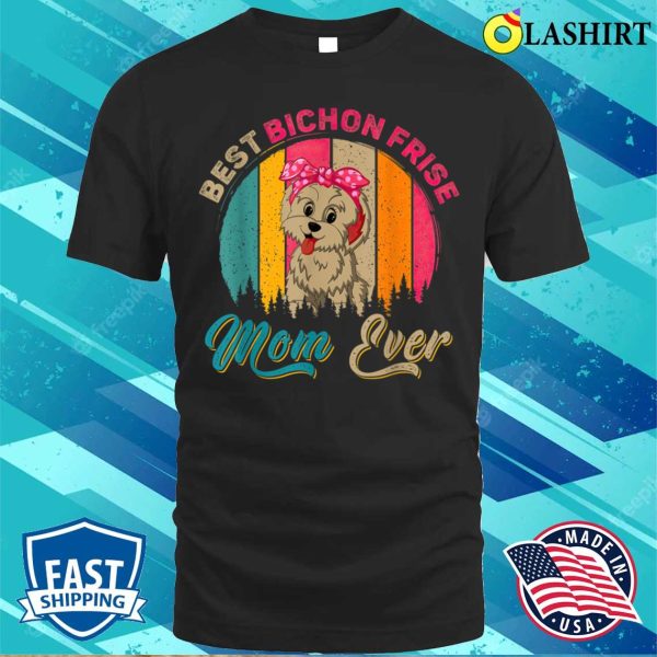 Vintage Retro Best Bichon Frise Mom Ever Cute Dog Bow Tie T-shirt