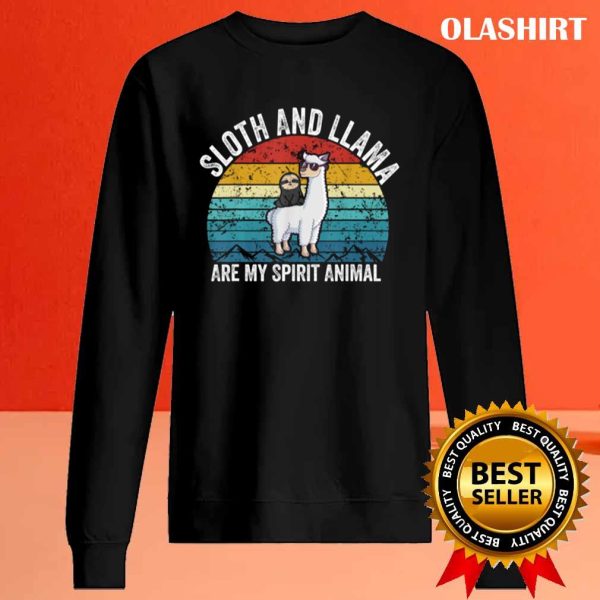 Vintage Sloth And Llama Are My Spirit Animal Funny Shirt