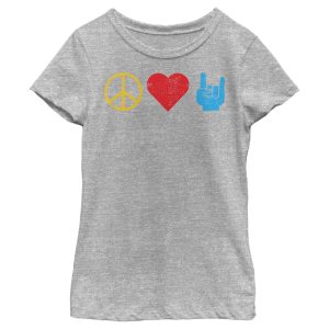 Girl’s Lost Gods Peace Love Rock Symbols T-Shirt