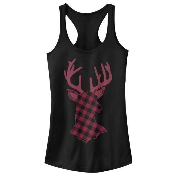 Junior_s CHIN UP Christmas Flannel Reindeer Print Racerback Tank Top