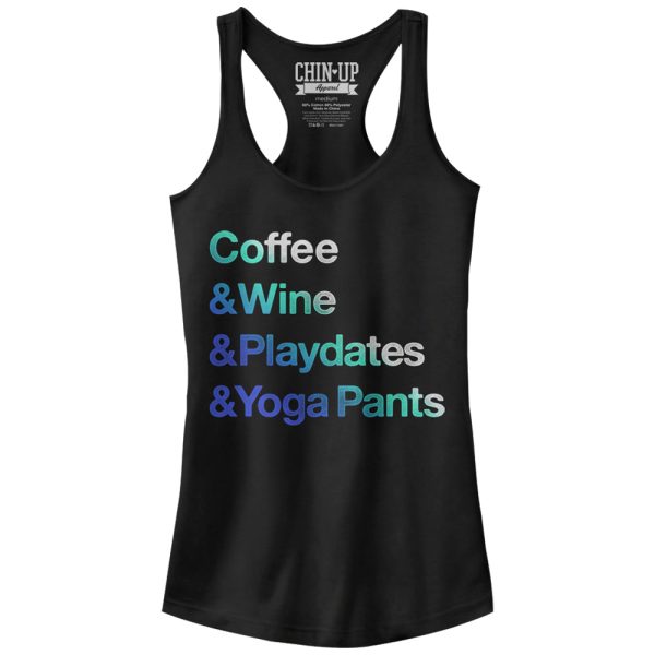 Junior_s CHIN UP Coffee Wine Playdates Yoga Pants Racerback Tank Top