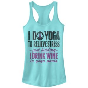 Junior_s CHIN UP Drink Wine in Yoga Pants Racerback Tank Top