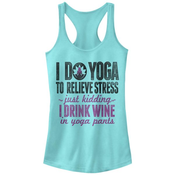 Junior_s CHIN UP Drink Wine in Yoga Pants Racerback Tank Top