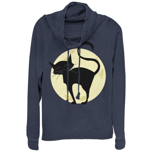 Junior_s CHIN UP Halloween Cute Cat in Moon Cowl Neck Sweatshirt