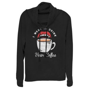 Junior_s CHIN UP Halloween Want Your Coffee Cowl Neck Sweatshirt