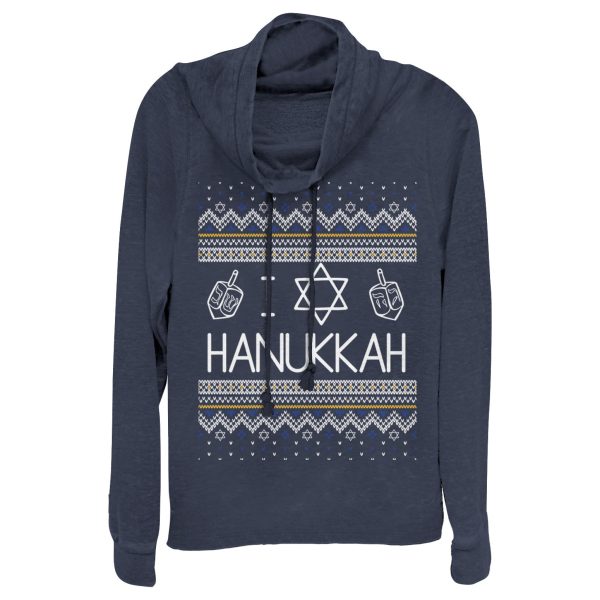 Junior_s CHIN UP Hanukkah Ugly Sweater Cowl Neck Sweatshirt