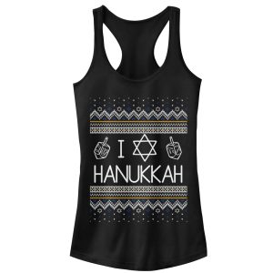 Junior_s CHIN UP Hanukkah Ugly Sweater Racerback Tank Top