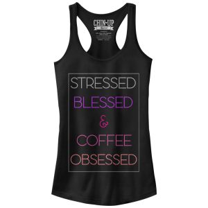 Junior_s CHIN UP Stressed Blessed Coffee Obsessed Racerback Tank Top