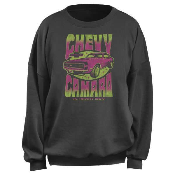 Junior_s General Motors Distressed Pink and Green Chevy Camaro Sweatshirt