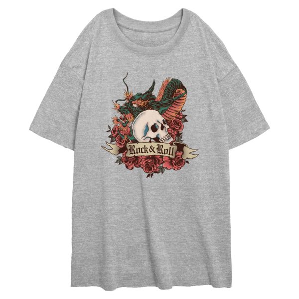 Junior’s Lost Gods Rock and Roll Dragon Skull T-Shirt