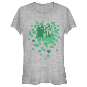 Junior’s MTV St. Patrick’s Day Shamrock Splatter Logo T-Shirt