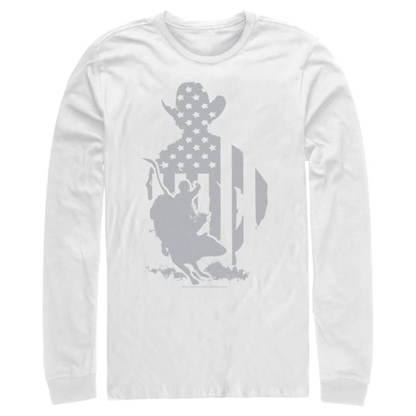 Men_s Professional Bull Riders Gray Patriotic Silhouette Long Sleeve Shirt