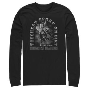 Men_s Professional Bull Riders Toughest Sport on Dirt Black and White Long Sleeve Shirt