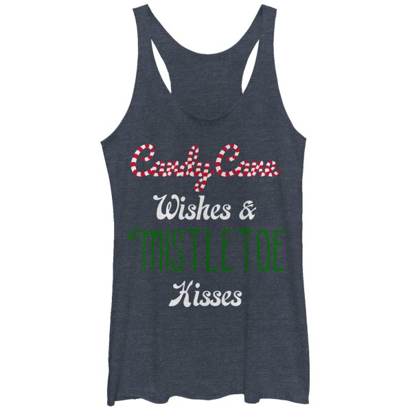 Women_s CHIN UP Christmas Candy Cane Mistletoe Kisses Racerback Tank Top