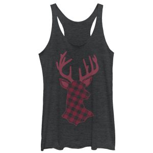 Women_s CHIN UP Christmas Flannel Reindeer Print Racerback Tank Top