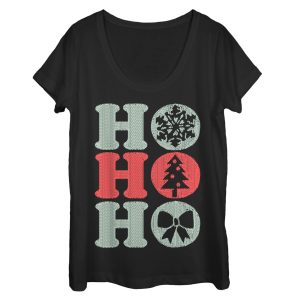 Women_s CHIN UP Christmas Ho Ho Ho Stitch Print Scoop Neck