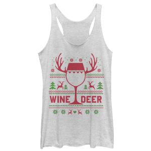 Women_s CHIN UP Christmas Wine Deer Racerback Tank Top