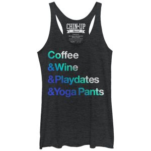 Women_s CHIN UP Coffee Wine Playdates Yoga Pants Racerback Tank Top