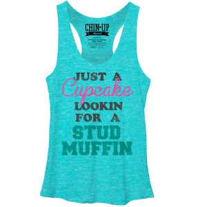 Women_s CHIN UP Cupcake Looking for a Stud Muffin Racerback Tank Top