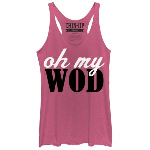 Women_s CHIN UP Cursive Oh My Wod Racerback Tank Top