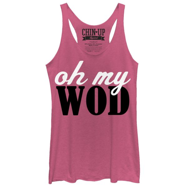 Women_s CHIN UP Cursive Oh My Wod Racerback Tank Top