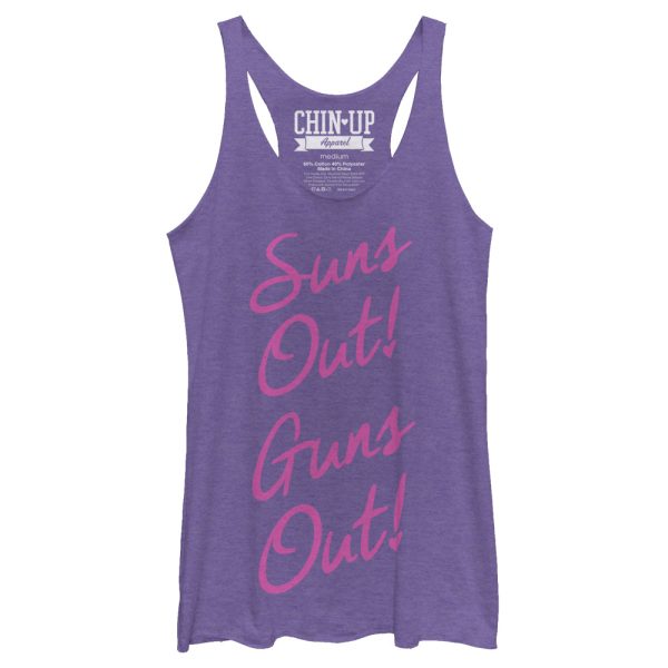 Women_s CHIN UP Cursive Sun_s Out Guns Out Racerback Tank Top