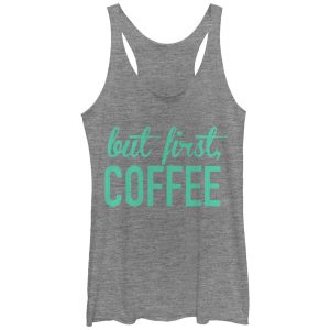 Women_s CHIN UP First Coffee Racerback Tank Top