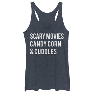 Women_s CHIN UP Halloween Candy Corn and Cuddles Racerback Tank Top