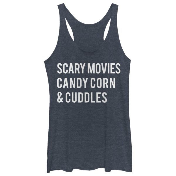 Women_s CHIN UP Halloween Candy Corn and Cuddles Racerback Tank Top